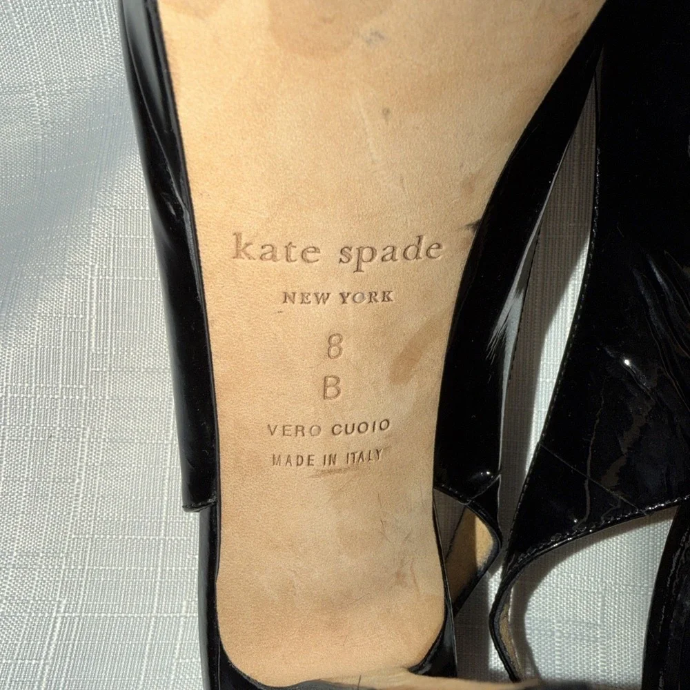 KATE SPADE Black Patent Leather Slingback Heel Platform Stiletto Italy Size 8 B